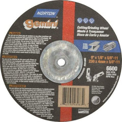 Norton - 24 Grit, 9" Wheel Diam, 1/8" Wheel Thickness, Type 27 Depressed Center Wheel - Aluminum Oxide, 6,600 Max RPM, Compatible with Angle Grinder - Americas Industrial Supply
