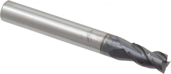 Accupro - 7/32", 3/8" LOC, 1/4" Shank Diam, 2" OAL, 3 Flute, Solid Carbide Square End Mill - Single End, AlTiN Finish, Spiral Flute, 40° Helix, Centercutting, Right Hand Cut, Right Hand Flute - Americas Industrial Supply
