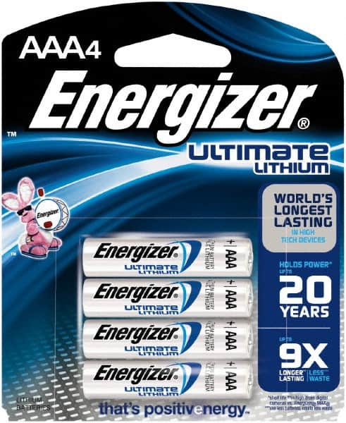 Energizer - Size AAA, Lithium, Photo Battery - 1.5 Volts, Button Tab Terminal, FR03 - Americas Industrial Supply