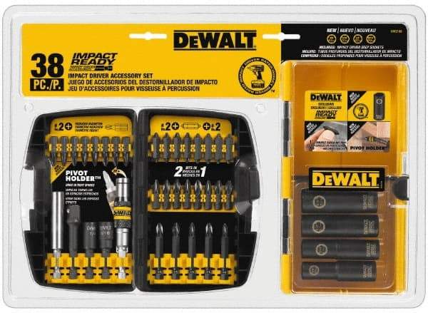 DeWALT - 38 Piece, Impact Ready Accessory Set - 1/4" Hex Shank, 3/8" Sockets Drive - Americas Industrial Supply