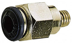 Alpha Technologies - 1/4" Outside Diam, 10-32 UNF, Nickel Plated Brass Push-to-Connect Male Connector - 250 Max psi, Tube to Male UNF Connection, Buna O-Ring - Americas Industrial Supply