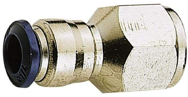 Alpha Technologies - 1/8" Outside Diam, 1/8 NPTF, Nickel Plated Brass Push-to-Connect Female Connector - 250 Max psi, Tube to Female NPT Connection, Buna O-Ring - Americas Industrial Supply