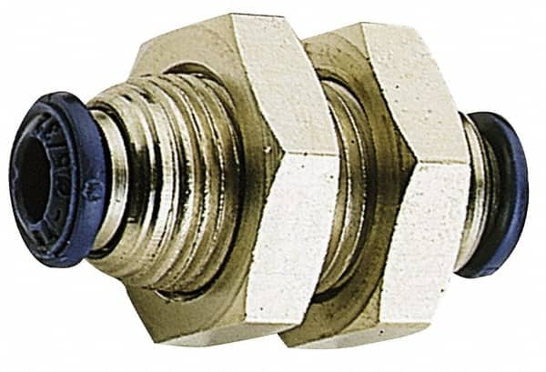 Alpha Technologies - 3/8" Outside Diam, Nickel Plated Brass Push-to-Connect Bulkhead Union - 250 Max psi, Tube to Tube Connection, Buna O-Ring - Americas Industrial Supply