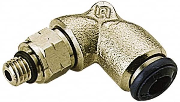 Alpha Technologies - 5/32" Outside Diam, 10-32 UNF, Nickel Plated Brass Push-to-Connect Male Swivel Elbow - 250 Max psi, Tube to Male UNF Connection, Buna O-Ring - Americas Industrial Supply