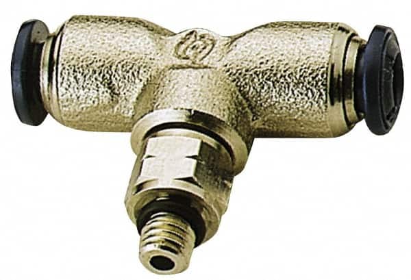 Alpha Technologies - 1/8" Outside Diam, 10-32 UNF, Nickel Plated Brass Push-to-Connect Male Swivel Branch Tee - 250 Max psi, Tube to Male UNF Connection, Buna O-Ring - Americas Industrial Supply