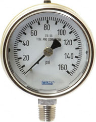 Wika - 2-1/2" Dial, 1/4 Thread, 0-160 Scale Range, Pressure Gauge - Lower Connection Mount, Accurate to 2-1-2% of Scale - Americas Industrial Supply