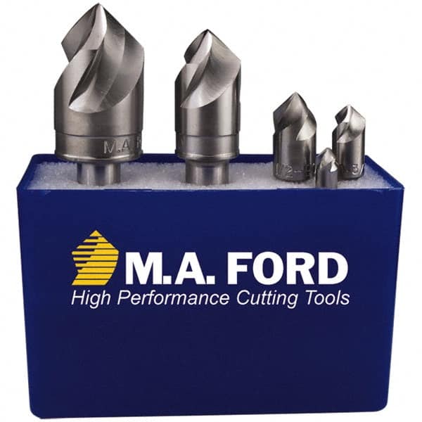 M.A. Ford - 5 Piece, 1/4 to 3/4" Head Diam, 60° Included Angle, Single End Countersink Set - Americas Industrial Supply