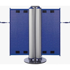 Barrier Parts & Accessories; Height (Inch): 43 in; Height (Decimal Inch): 43 in; Base Material: Powder Coated Steel; Color: Silver; Blue; Length (Feet): 14 ft; Belt Length: 14 ft; Overall Height: 43 in; Includes: Stanchion, two canisters and retractable b