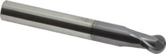 Accupro - 1/2" Diam, 1/2" LOC, 2 Flute Solid Carbide Ball End Mill - AlTiN Finish, Single End, 4" OAL, 1/2" Shank Diam, Spiral Flute - Americas Industrial Supply