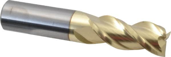 Accupro - 3/4", 1-5/8" LOC, 3/4" Shank Diam, 4" OAL, 3 Flute, Solid Carbide Square End Mill - Single End, ZrN Finish, Spiral Flute, 40° Helix, Centercutting, Right Hand Cut, Right Hand Flute - Americas Industrial Supply