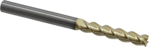 Accupro - 1/4", 1-1/4" LOC, 1/4" Shank Diam, 3" OAL, 3 Flute, Solid Carbide Square End Mill - Single End, ZrN Finish, Spiral Flute, 40° Helix, Centercutting, Right Hand Cut, Right Hand Flute - Americas Industrial Supply
