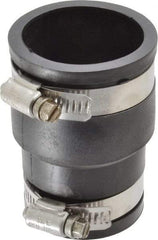 Made in USA - 1-1/2 x 1-1/4" PVC Flexible Pipe Coupling with Clamp - 3-1/2" Long, Pipe x Pipe, Stainless Steel Clamp - Americas Industrial Supply