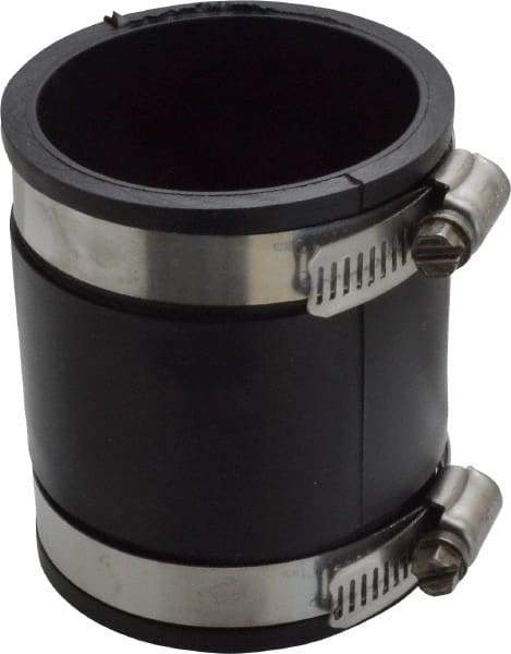 Made in USA - 2" PVC Flexible Pipe Coupling with Clamp - 3-1/2" Long, Pipe x Pipe, Stainless Steel Clamp - Americas Industrial Supply