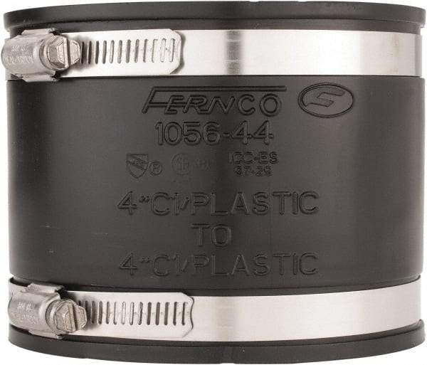 Made in USA - 4" PVC Flexible Pipe Coupling with Clamp - 4" Long, Pipe x Pipe, Stainless Steel Clamp - Americas Industrial Supply