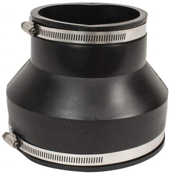 Made in USA - 6 x 4" PVC Flexible Pipe Coupling with Clamp - 6" Long, Pipe x Pipe, Stainless Steel Clamp - Americas Industrial Supply
