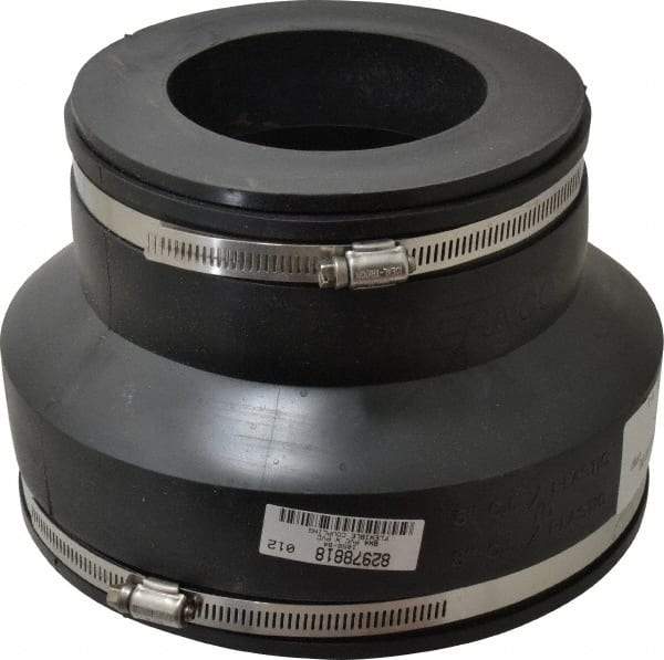 Made in USA - 8 x 4" PVC Flexible Pipe Coupling with Clamp - 6" Long, Pipe x Pipe, Stainless Steel Clamp - Americas Industrial Supply