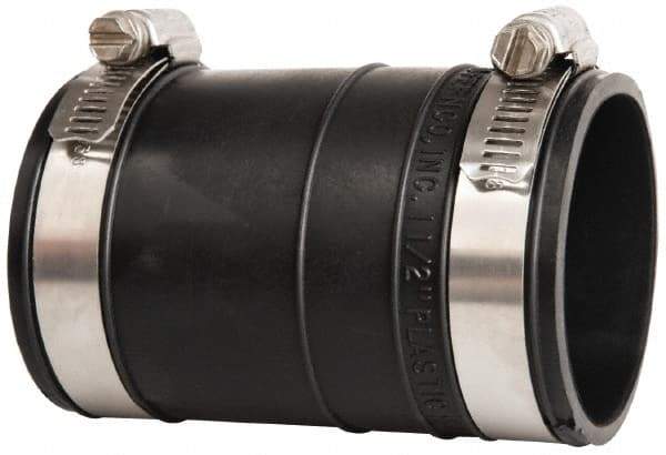 Made in USA - 1-1/2" PVC Flexible Pipe Coupling with Clamp - 4" Long, Socket x Socket, Stainless Steel Clamp - Americas Industrial Supply
