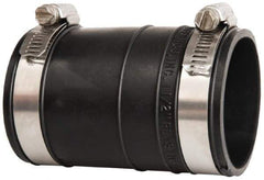 Made in USA - 1-1/2" PVC Flexible Pipe Coupling with Clamp - 4" Long, Socket x Socket, Stainless Steel Clamp - Americas Industrial Supply
