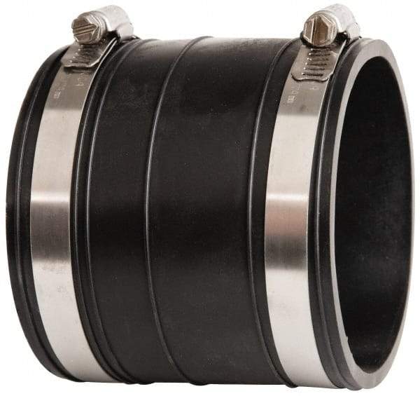 Made in USA - 3" PVC Flexible Pipe Coupling with Clamp - 4" Long, Socket x Socket, Stainless Steel Clamp - Americas Industrial Supply
