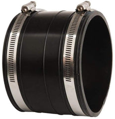 Made in USA - 4" PVC Flexible Pipe Coupling with Clamp - 4" Long, Socket x Socket, Stainless Steel Clamp - Americas Industrial Supply