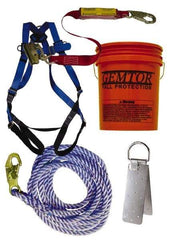 Gemtor - Universal Size, 300 Lb. Capacity, Polyester Roofer Fall Protection Kit - 3 Ft. Lanyard Long, Reusable Anchor, Blue, Black and Red - Americas Industrial Supply