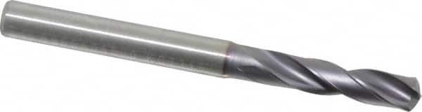 Kennametal - 5.4991mm 140° Spiral Flute Solid Carbide Screw Machine Drill Bit - Multilayer TiAlN Finish, Right Hand Cut, 28mm Flute Length, 66mm OAL, Standard Point, Straight Shank - Americas Industrial Supply