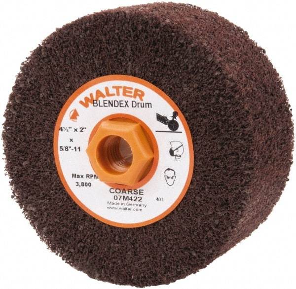 WALTER Surface Technologies - 4-1/2" Diam Aluminum Oxide Unmounted Flap Wheel - 5/8" Hole, 5/8-11 Thread, 2" Wide, Nonwoven, Coarse Grade, 3,800 Max RPM - Americas Industrial Supply