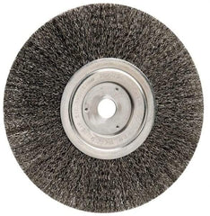 Weiler - 8" OD, 3/4" Arbor Hole, Crimped Steel Wheel Brush - 1/2" Face Width, 2-1/16" Trim Length, 0.014" Filament Diam, 6,000 RPM - Americas Industrial Supply