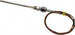 Thermo Electric - 0 to 2012°F, K Pipe Fitting, Thermocouple Probe - 6 Ft. Cable Length, Stripped Ends, 9 Sec Response Time - Americas Industrial Supply