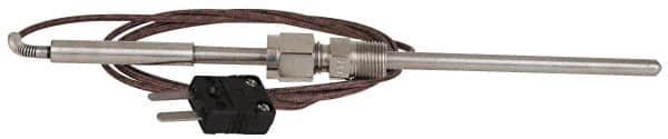 Thermo Electric - 0 to 1600°F, J Pipe Fitting, Thermocouple Probe - 6 Ft. Cable Length, Mini Connector, 9 Sec Response Time - Americas Industrial Supply