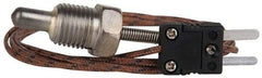 Thermo Electric - 0 to 900°F, J Pipe Plug, Thermocouple Probe - 5 Ft. Cable Length, Mini Connector, 1/2 Inch Probe Sheath Length, 6 Sec Response Time - Americas Industrial Supply