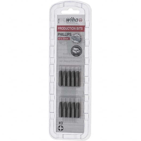 Wiha - #3, Phillips & Insert Screwdriver Bit - 1/4" Drive, 1" OAL - Americas Industrial Supply