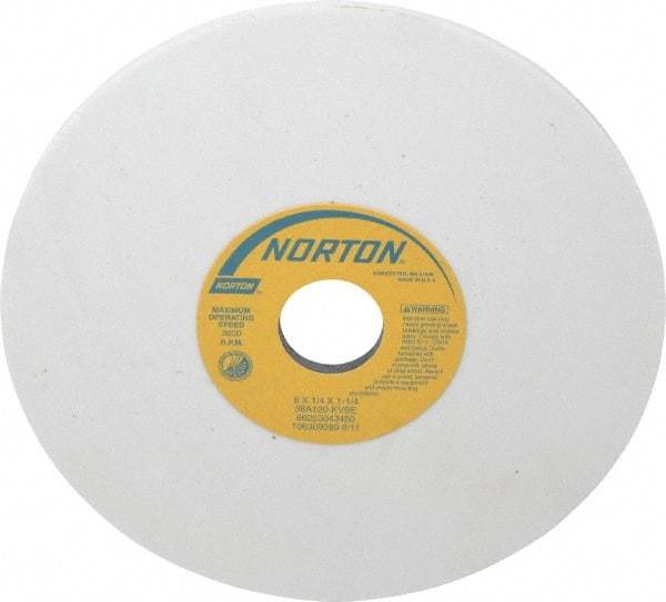 Norton - 8" Diam x 1-1/4" Hole x 1/4" Thick, K Hardness, 120 Grit Surface Grinding Wheel - Aluminum Oxide, Type 1, Fine Grade, 3,600 Max RPM, Vitrified Bond, No Recess - Americas Industrial Supply
