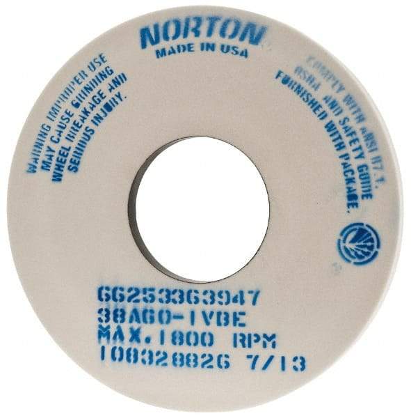 Norton - 14" Diam x 5" Hole x 1" Thick, I Hardness, 60 Grit Surface Grinding Wheel - Aluminum Oxide, Type 1, Medium Grade, 1,800 Max RPM, Vitrified Bond, No Recess - Americas Industrial Supply