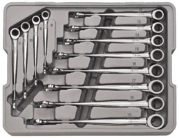 GearWrench - 12 Piece, 8mm to 19mm, 12 Point Combination Wrench Set - Metric Measurement Standard, Full Polish Finish, Comes in Plastic Tray - Americas Industrial Supply