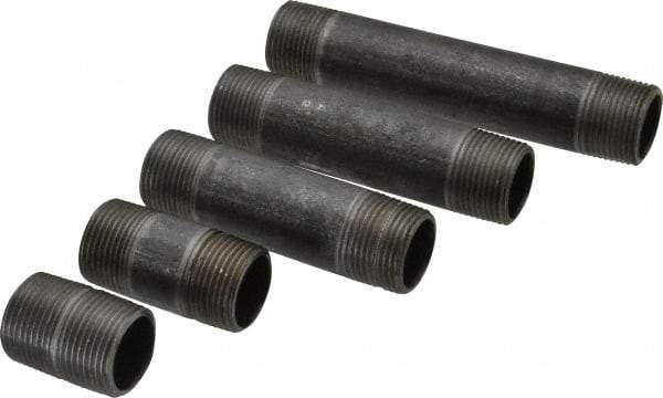 Made in USA - 66 Piece, 3/4" Pipe, Black Finished Steel Pipe Nipple Set - Schedule 40, (6) Close, (6) 1-1/2, (6) 2, (6) 2-1/2, (6) 3, (6) 3-1/2, (6) 4, (6) 4-1/2, (6) 5, (6) 5-1/2, (6) 6 - Americas Industrial Supply