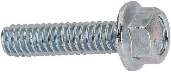 Value Collection - 1/4-20 UNC, 1" Length Under Head, Hex Drive Flange Bolt - 1" Thread Length, Grade 5 Steel, Serrated Flange, Zinc-Plated Finish - Americas Industrial Supply