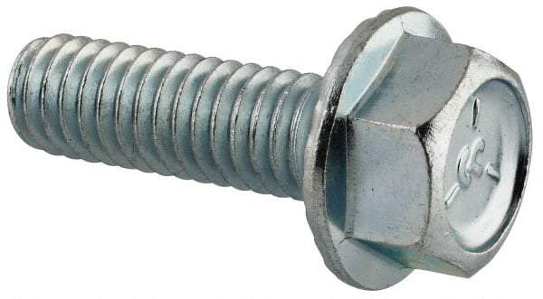 Value Collection - 5/16-18 UNC, 1" Length Under Head, Hex Drive Flange Bolt - 1" Thread Length, Grade 5 Steel, Serrated Flange, Zinc-Plated Finish - Americas Industrial Supply