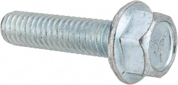 Value Collection - 5/16-18 UNC, 1-1/4" Length Under Head, Hex Drive Flange Bolt - 1-1/4" Thread Length, Grade 5 Steel, Serrated Flange, Zinc-Plated Finish - Americas Industrial Supply