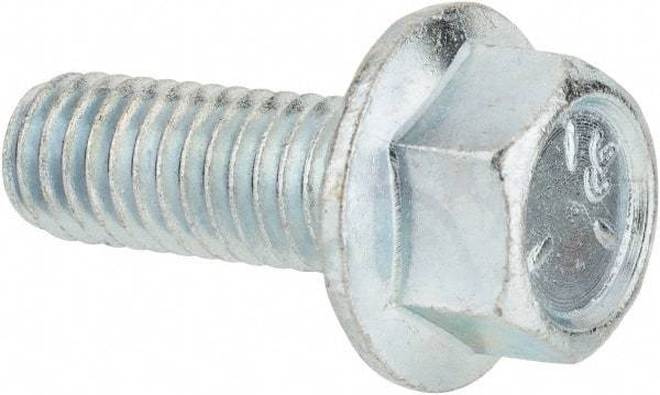 Value Collection - 3/8-16 UNC, 1" Length Under Head, Hex Drive Flange Bolt - 1" Thread Length, Grade 5 Steel, Serrated Flange, Zinc-Plated Finish - Americas Industrial Supply