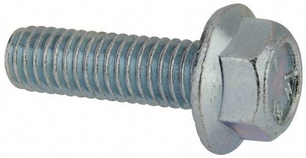 Value Collection - 3/8-16 UNC, 1-1/4" Length Under Head, Hex Drive Flange Bolt - 1-1/4" Thread Length, Grade 5 Steel, Serrated Flange, Zinc-Plated Finish - Americas Industrial Supply