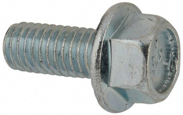 Value Collection - 3/8-16 UNC, 7/8" Length Under Head, Hex Drive Flange Bolt - 7/8" Thread Length, Grade 5 Steel, Serrated Flange, Zinc-Plated Finish - Americas Industrial Supply