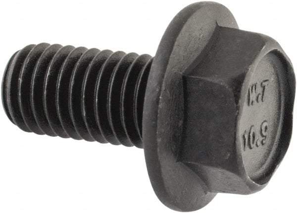 Value Collection - M10x1.50 Metric Coarse, 20mm Length Under Head, Hex Drive Flange Bolt - 20mm Thread Length, Grade 10.9 Alloy Steel, Smooth Flange, Phosphate & Oil Finish - Americas Industrial Supply