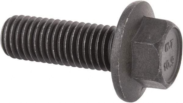 Value Collection - M12x1.75 Metric Coarse, 35mm Length Under Head, Hex Drive Flange Bolt - 35mm Thread Length, Grade 10.9 Alloy Steel, Smooth Flange, Phosphate & Oil Finish - Americas Industrial Supply