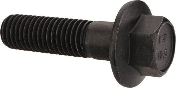 Value Collection - M12x1.75 Metric Coarse, 45mm Length Under Head, Hex Drive Flange Bolt - 40mm Thread Length, Grade 10.9 Alloy Steel, Smooth Flange, Phosphate & Oil Finish - Americas Industrial Supply