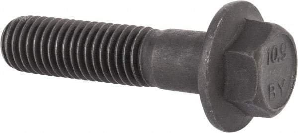 Value Collection - M12x1.75 Metric Coarse, 50mm Length Under Head, Hex Drive Flange Bolt - 40mm Thread Length, Grade 10.9 Alloy Steel, Smooth Flange, Phosphate & Oil Finish - Americas Industrial Supply