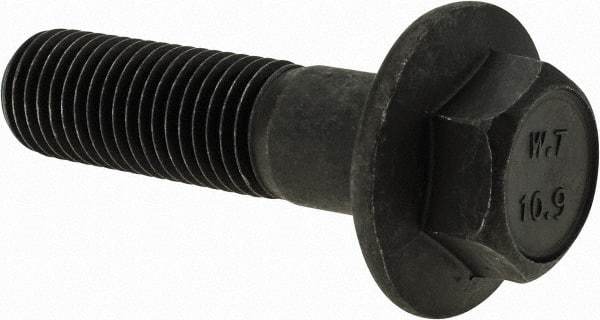 Value Collection - M16x2.00 Metric Coarse, 60mm Length Under Head, Hex Drive Flange Bolt - 50mm Thread Length, Grade 10.9 Alloy Steel, Smooth Flange, Phosphate & Oil Finish - Americas Industrial Supply