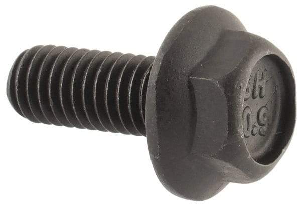 Value Collection - M5x0.80 Metric Coarse, 12mm Length Under Head, Hex Drive Flange Bolt - 12mm Thread Length, Grade 10.9 Alloy Steel, Smooth Flange, Phosphate & Oil Finish - Americas Industrial Supply