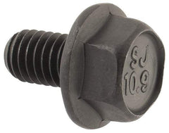 Value Collection - M6x1.00 Metric Coarse, 10mm Length Under Head, Hex Drive Flange Bolt - 10mm Thread Length, Grade 10.9 Alloy Steel, Smooth Flange, Phosphate & Oil Finish - Americas Industrial Supply