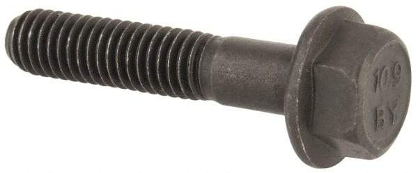 Value Collection - M6x1.00 Metric Coarse, 30mm Length Under Head, Hex Drive Flange Bolt - 20mm Thread Length, Grade 10.9 Alloy Steel, Smooth Flange, Phosphate & Oil Finish - Americas Industrial Supply